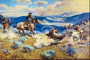 Charles M Russell Loops and Swift Horses are Surer Than Lead oil painting on canvas
